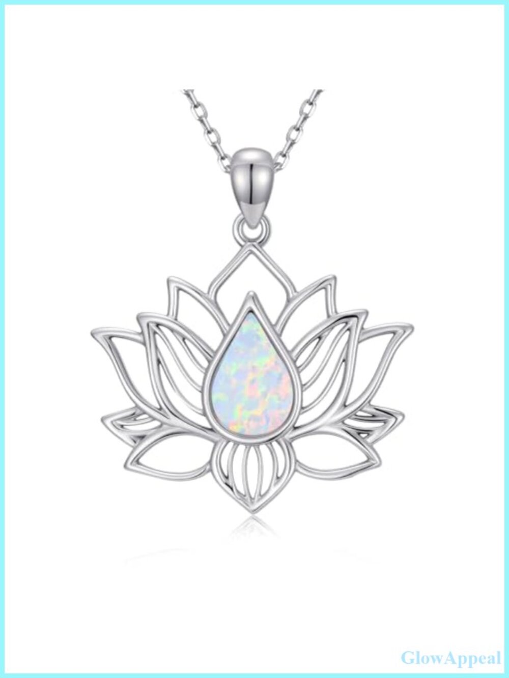 925 Sterling Silver Opal Lotus Pendant Necklace 18+2in Adjustable Cable Chain